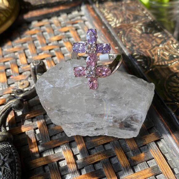 Double Flower Cz Heavy Sterling Silver Ring 2009 Era - Picture 6 of 11